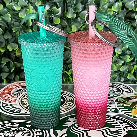 NWT SET✨2 Starbucks 2022🎄Holiday Gradient Bling Tumbler Keychain Ornaments - Picture 2 of 7